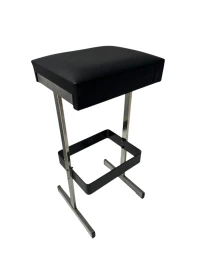 Four Mid-Century Modern Bar Stools with Black Leather Seats, 1970s